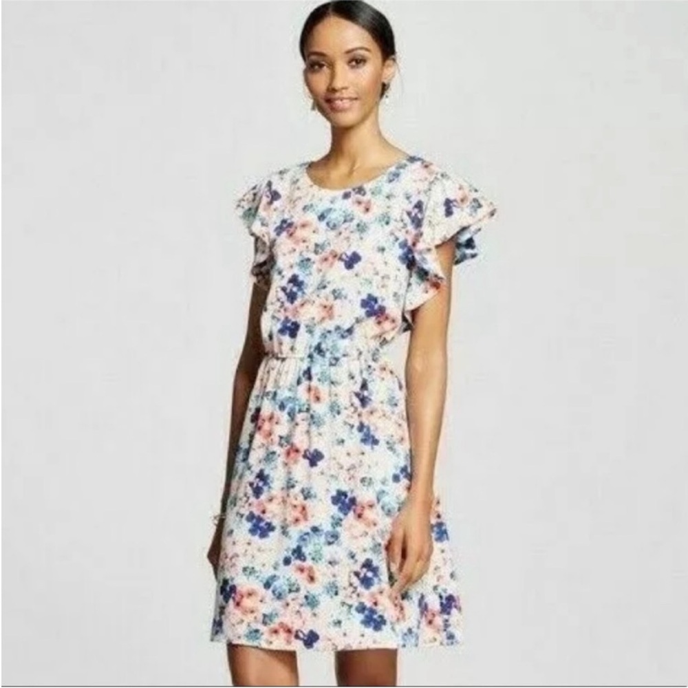 Merona White Floral Flutter Sleeve Dress XS